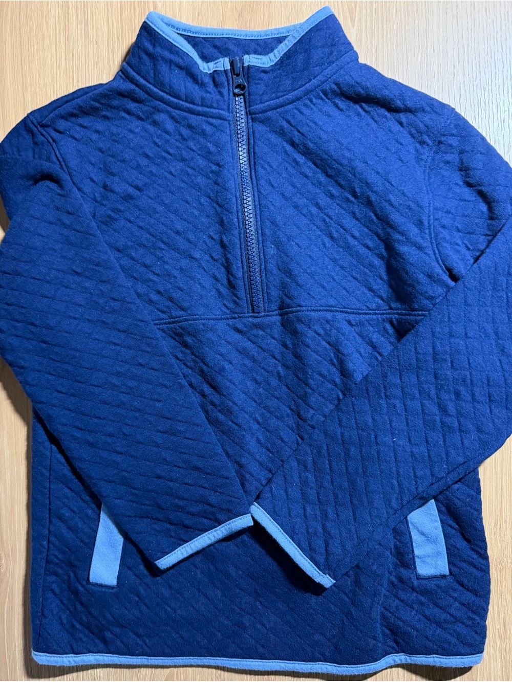 Cat & Jack Navy Quilted Half-Zip Pullover with Light Blue Trim